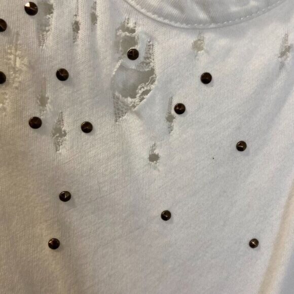 Chaser‎ White Studded Distressed Cotton Tank Top - Picture 6 of 7